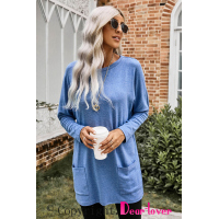 Sky Blue Longline Pocketed Top