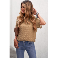 Brown Swiss Dot Texture Short Sleeve Top