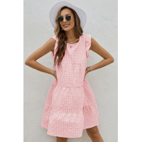 Pink Plaid Ruffled Mini Dress