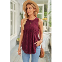 Red Lace Hollow Out Sleeveless T-Shirt