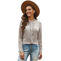 Apricot Frilled Neckline Buttoned French Shirt