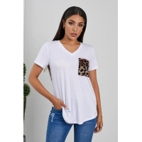 White Leopard Printed Splicing T-Shirt