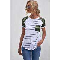 Green Striped Camo Pocketed Patch Tee