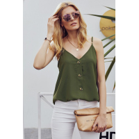 Green Spaghetti Strap Buttoned Tank Top