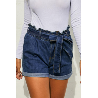 Medium Blue Paper Bag Waist Denim Shorts