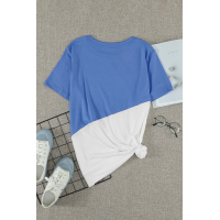 Sky Blue Crew Neck Colorblock Tee