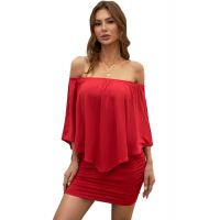 Multiple Dressing Layered Red Mini Poncho Dress