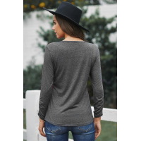 Red Round Neck Color Block Velvet Pleated Long Sleeve Top