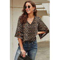 Leopard 3/4 Flared Sleeve Blouse