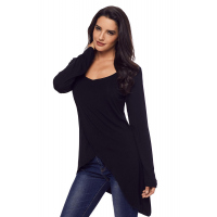 Black Faux Wrap Irregular Hemline O Neck Shirt