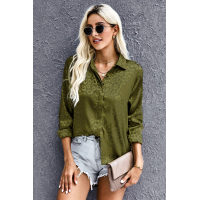 Green Turn-down Collar Embossed Button Shirt