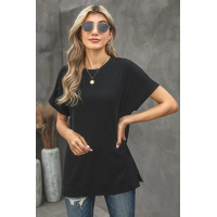 Black Round Neck Short Sleeve Solid Color Tee