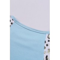 Sky Blue Long Sleeve Top With Leopard Snakeskin Print