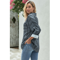 Gray Striped Buttoned Down Blouse