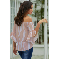 Off The Shoulder Vertical Stripes Blouse in Pink