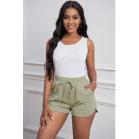 Army Green Drawstring Elastic Waist Casual Shorts with Pockets