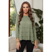 Green High-low Hem Ruffle 3/4 Sleeve Top