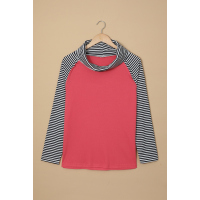 Blue Cowl Neck Stripe Splice Casual Long Sleeve Top