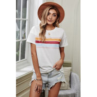 White Striped Print T-shirt