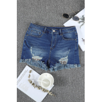 Leopard Pocket Low Rise Distresses Denim Shorts