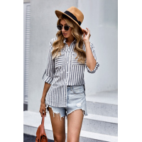 Gray Cotton Striped Button Shirt