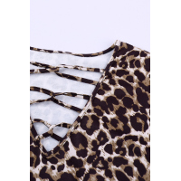 Hollow-out V Neck Leopard Blouse