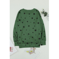 Green Round Neck Star Print Long Sleeve Top