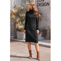 Black Hand Knitted High Neck Sweater Dress