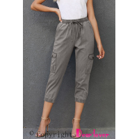 Gray Drawstring Cargo Pocketed Joggers