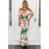 Vibrant Botanic Print Off-the-shoulder Maxi Dress