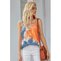 Orange Tie Dye Spaghetti Strap Buttoned Tank Top