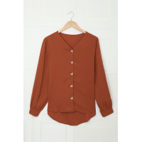 Orange Button Up Puff Sleeve Shirt