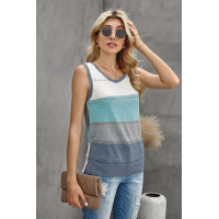 Sky Blue Color Block Knitted Tank Top