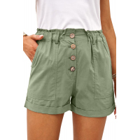 Army Green Cuffed High Waist Shorts