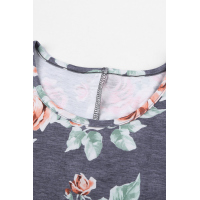 Gray Floral Print Short Sleeve Pleated Mini Dress