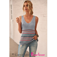 Multicolor Stripes Gray Knit Tank Top