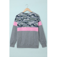 Pink Camouflage Patchwork Long Sleeve Top