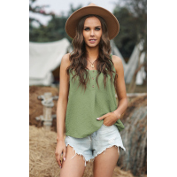 Green Button Textured Cotton Tank Top