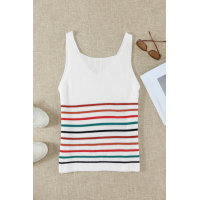 Multicolor Stripes White Knit Tank Top