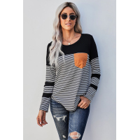 Black Pinstripe Patch Pocket Top 