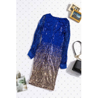 Blue Ombre Sequin Tassel Sleeve Bodycon Prom Dress