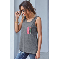 Gray Casual Women Tank Top with Multicolor Pocket