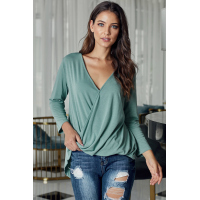 Green Wrap Hi-lo Hem Blouse