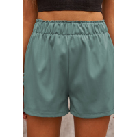 Green Cotton Blend Pocketed High Rise Shorts 