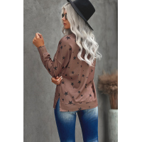 Khaki Round Neck Star Print Long Sleeve Top