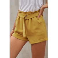 Yellow Casual Paper Waist Shorts