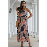 Orange Bohemian Bandeau Floral Print Maxi Dress