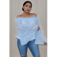 Sky Blue Swiss Dot Off The Shoulder Top