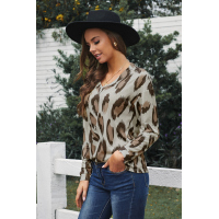 Leopard V Neck Long Sleeve Top