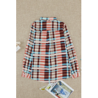 Multi-color Plaid Button Long Sleeve Pocket Shirt